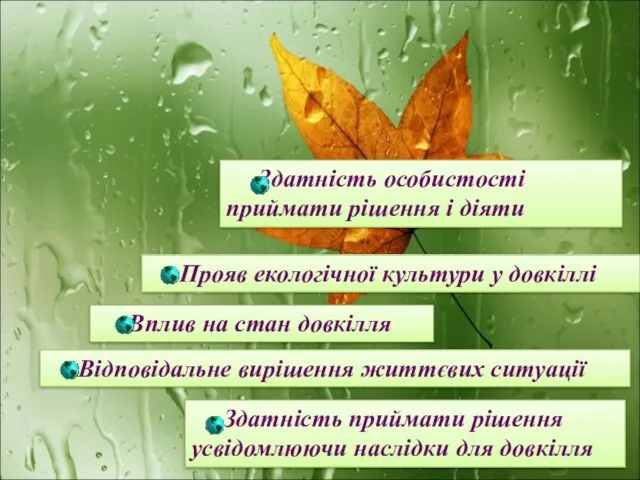 Екологічна компетентність це: Прояв екологічної культури у довкіллі Здатність особистості