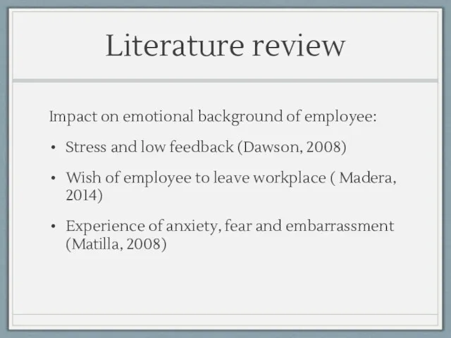 Literature review Impact on emotional background of employee: Stress and