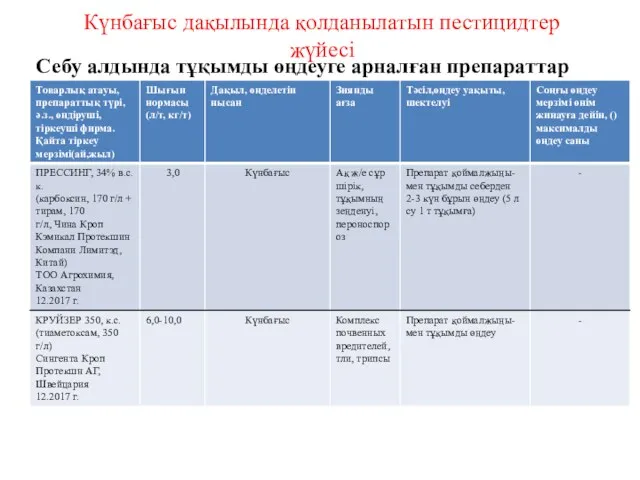 Күнбағыс дақылында қолданылатын пестицидтер жүйесі Себу алдында тұқымды өңдеуге арналған препараттар