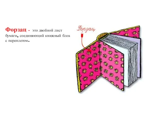 Форзац - это двойной лист бумаги, соединяющий книжный блок с переплетом.