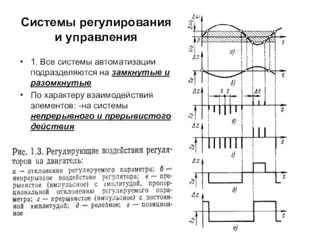 Системы регулирования и управления 1. Все системы автоматизации подразделяются на