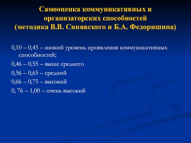 Самооценка коммуникативных и организаторских способностей (методика В.В. Синявского и Б.А.