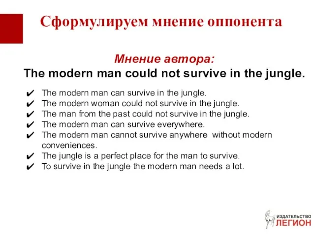 Мнение автора: The modern man could not survive in the