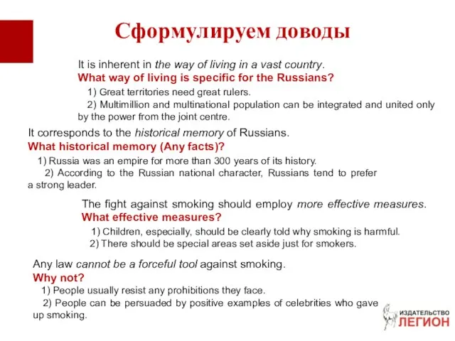 Сформулируем доводы The fight against smoking should employ more effective