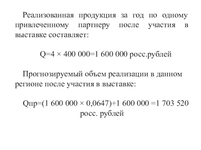 Реализованная продукция за год по одному привлеченному партнеру после участия