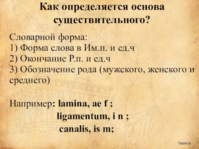 Как определяется основа существительного? Словарной форма: 1) Форма слова в