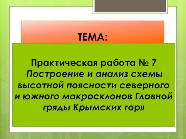 ТЕМА: Практическая работа № 7 «Построение и анализ схемы высотной