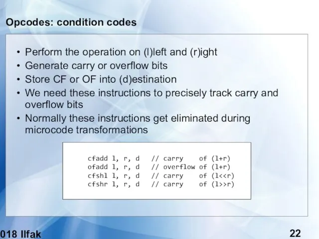 (c) 2018 Ilfak Guilfanov Opcodes: condition codes Perform the operation