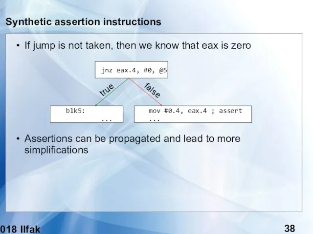 (c) 2018 Ilfak Guilfanov Synthetic assertion instructions If jump is