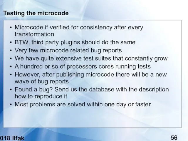 (c) 2018 Ilfak Guilfanov Testing the microcode Microcode if verified