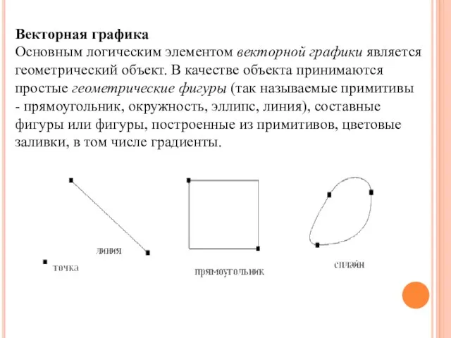 Векторная графика Основным логическим элементом векторной графики является геометрический объект.