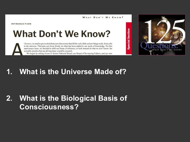 What is the Universe Made of? What is the Biological Basis of Consciousness?