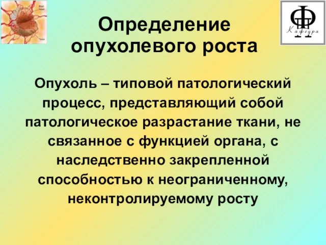 Опухоль – типовой патологический процесс, представляющий собой патологическое разрастание ткани,