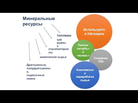 Минеральные ресурсы Используется 200 видов топливные рудные стройматериалы химическое сырье