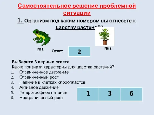 Самостоятельное решение проблемной ситуации 1. Организм под каким номером вы