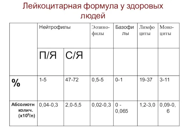 Лейкоцитарная формула у здоровых людей