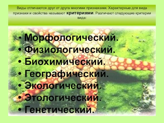 Виды отличаются друг от друга многими признаками. Характерные для вида