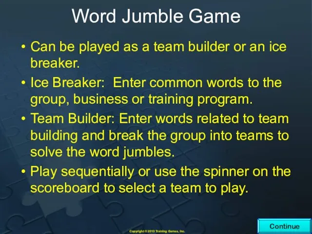 Word Jumble Game Can be played as a team builder