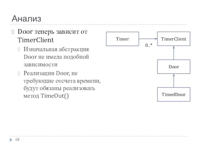Анализ Door теперь зависит от TimerClient Изначальная абстракция Door не