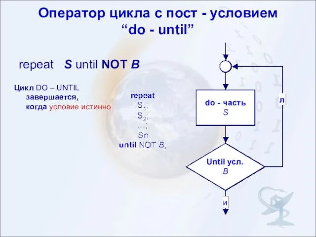 Оператор цикла с пост - условием “do - until” repeat