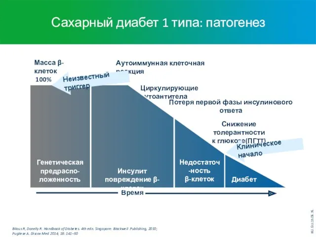 Циркулирующие аутоантитела Аутоиммунная клеточная реакция Потеря первой фазы инсулинового ответа