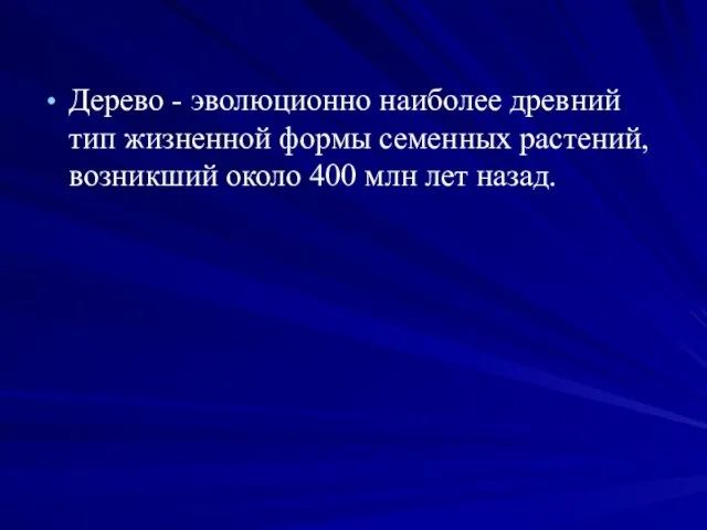 Дерево - эволюционно наиболее древний тип жизненной формы семенных растений, возникший около 400 млн лет назад.