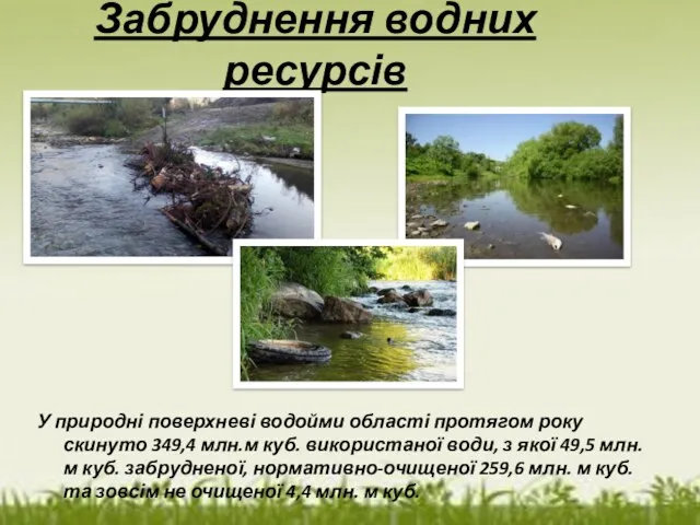 Забруднення водних ресурсів У природні поверхневі водойми області протягом року