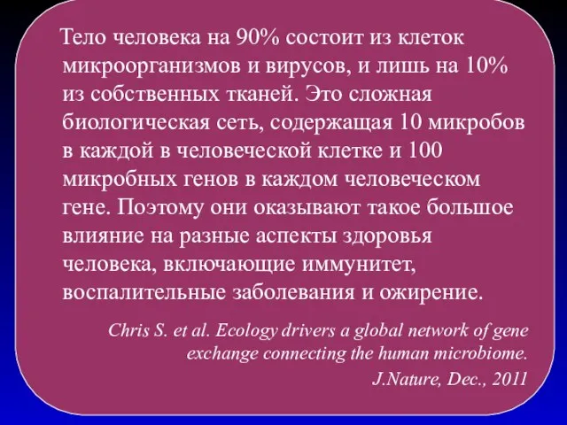 Тело человека на 90% состоит из клеток микроорганизмов и вирусов,