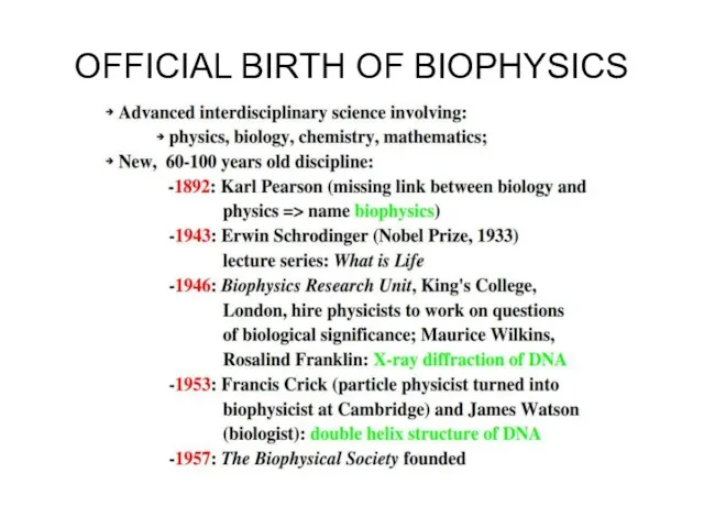 OFFICIAL BIRTH OF BIOPHYSICS