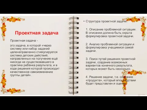 Проектная задача Структура проектной задачи: 1. Описание проблемной ситуации. В