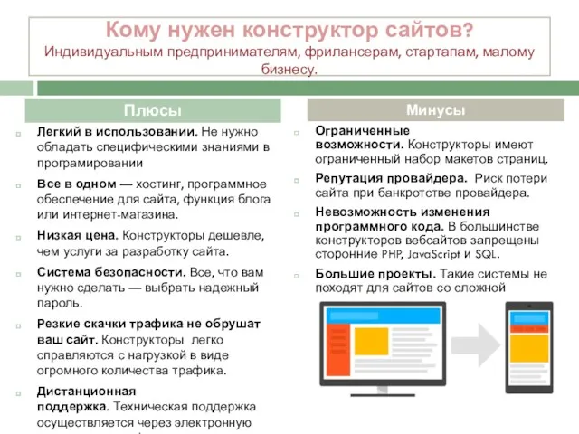 Кому нужен конструктор сайтов? Индивидуальным предпринимателям, фрилансерам, стартапам, малому бизнесу.