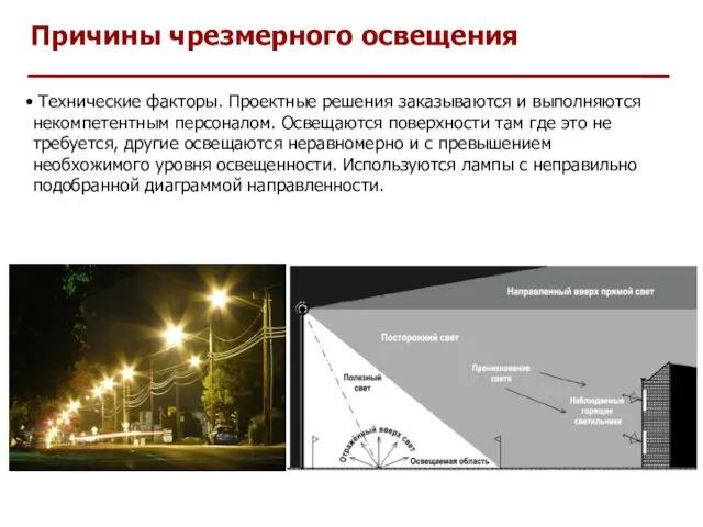 Причины чрезмерного освещения Технические факторы. Проектные решения заказываются и выполняются