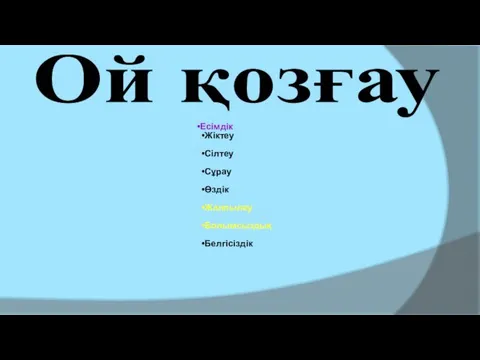 Ой қозғау Есімдік Жіктеу Сілтеу Сұрау Өздік Жалпылау Болымсыздық Белгісіздік