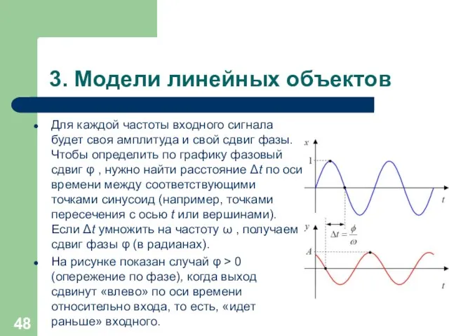 3. Модели линейных объектов Для каждой частоты входного сигнала будет своя амплитуда и