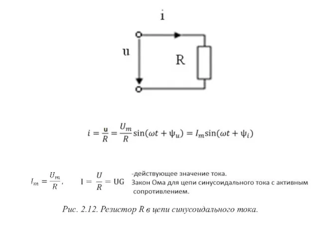 Рис. 2.12. Резистор R в цепи синусоидального тока.