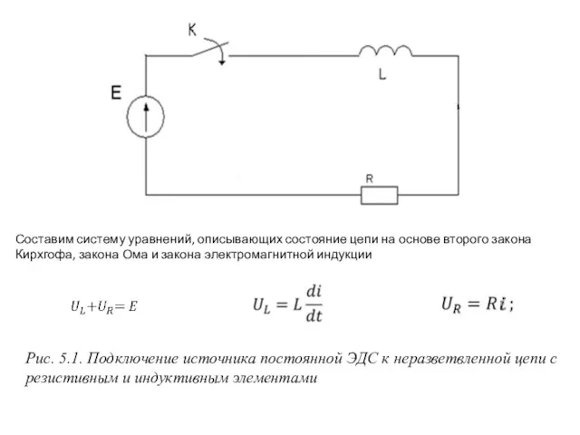 Рис. 5.1. Подключение источника постоянной ЭДС к неразветвленной цепи с