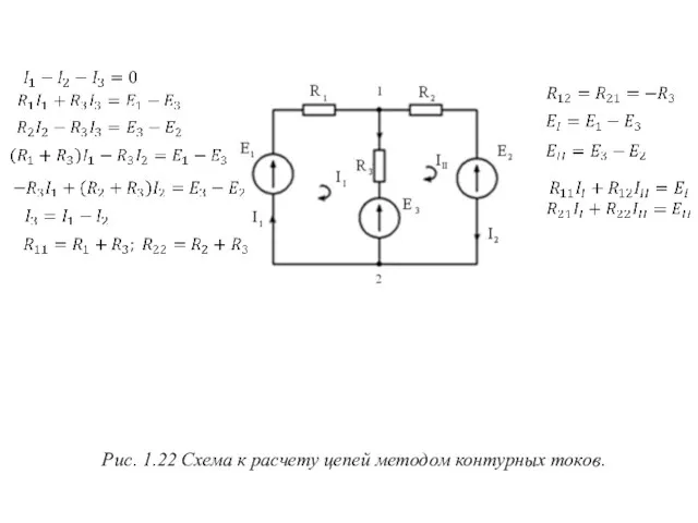 Рис. 1.22 Схема к расчету цепей методом контурных токов.