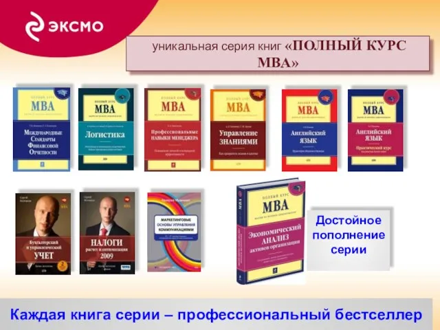 уникальная серия книг «ПОЛНЫЙ КУРС MBA» Каждая книга серии – профессиональный бестселлер Достойное пополнение серии