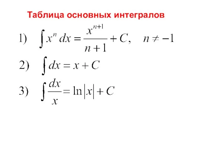 Таблица основных интегралов