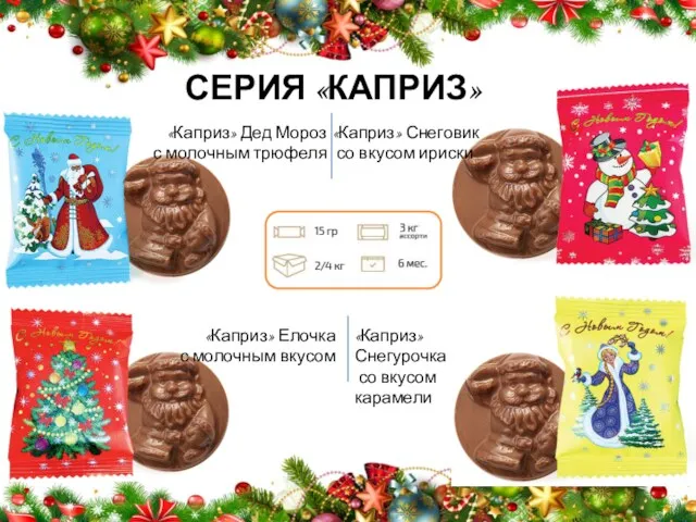 СЕРИЯ «КАПРИЗ» «Каприз» Снеговик со вкусом ириски «Каприз» Елочка с