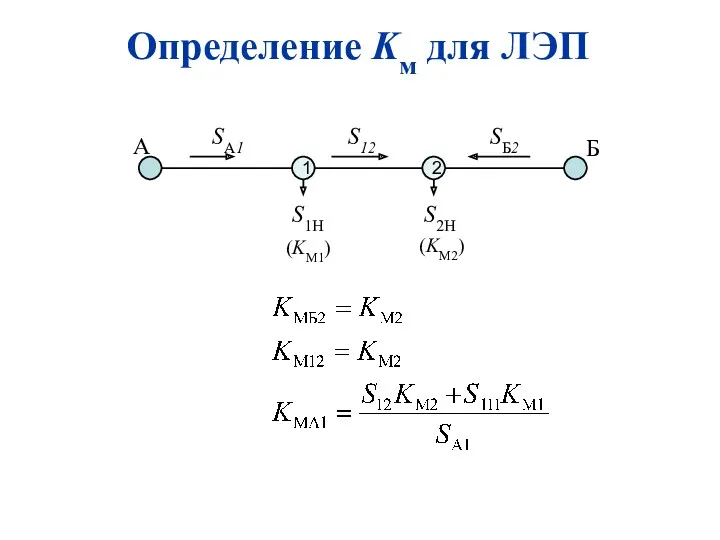 А Определение Kм для ЛЭП 1 2 Б SA1 SБ2 S12 S1Н S2Н (KМ1) (KМ2)