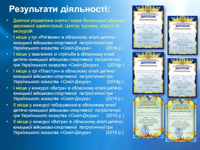 Результати діяльності: Диплом управління освіти і науки Волинської обласної державної