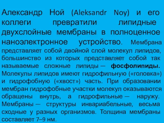 Александр Ной (Aleksandr Noy) и его коллеги превратили липидные двухслойные