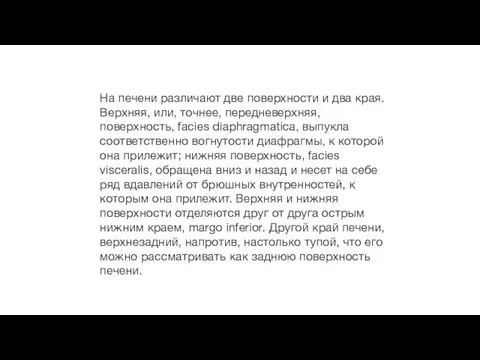 На печени различают две поверхности и два края. Верхняя, или,