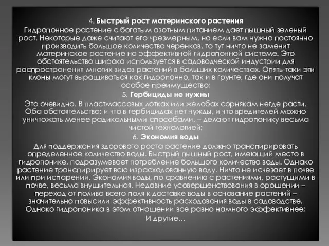 4. Быстрый рост материнского растения Гидропонное растение с богатым азотным