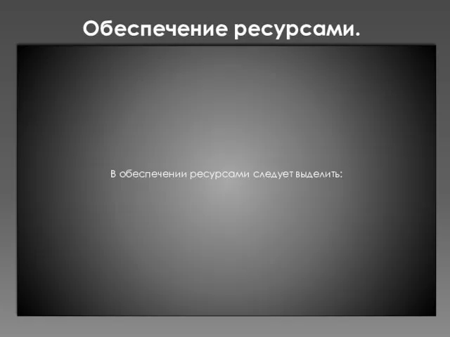 Обеспечение ресурсами. В обеспечении ресурсами следует выделить: