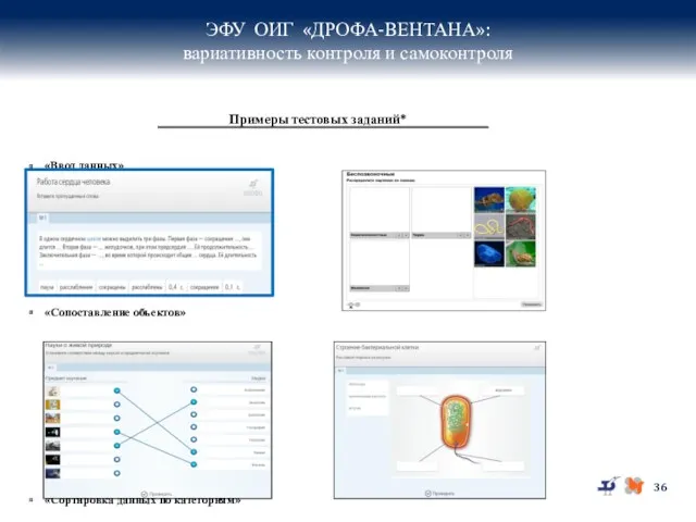 ЭФУ ОИГ «ДРОФА-ВЕНТАНА»: вариативность контроля и самоконтроля «Ввод данных» «Сопоставление