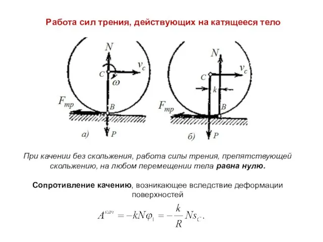 Работа сил трения, действующих на катящееся тело При качении без