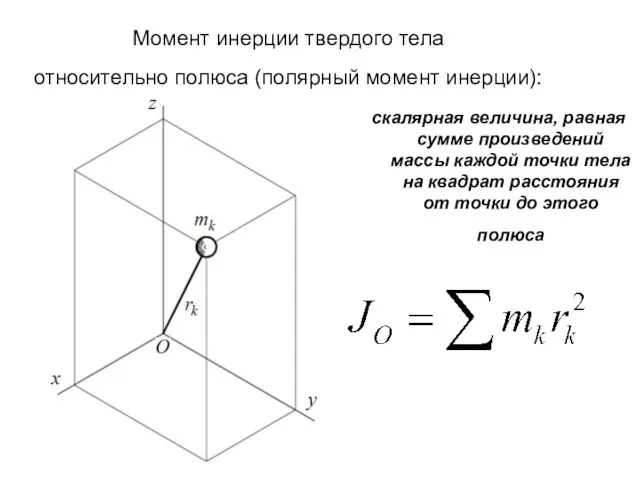 Момент инерции твердого тела относительно полюса (полярный момент инерции): скалярная