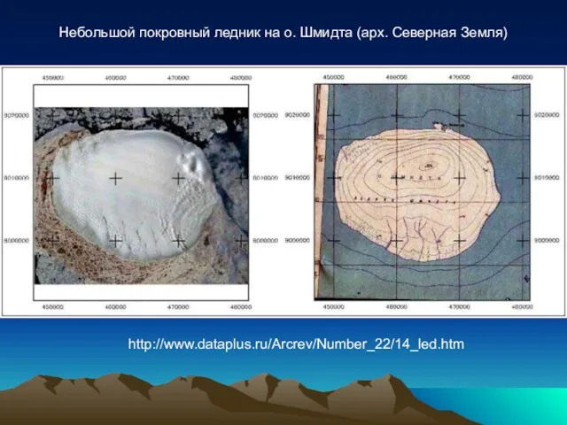 Небольшой покровный ледник на о. Шмидта (арх. Северная Земля) http://www.dataplus.ru/Arcrev/Number_22/14_led.htm